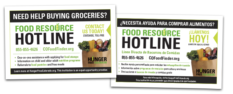 Hotline postcards English and Spanish